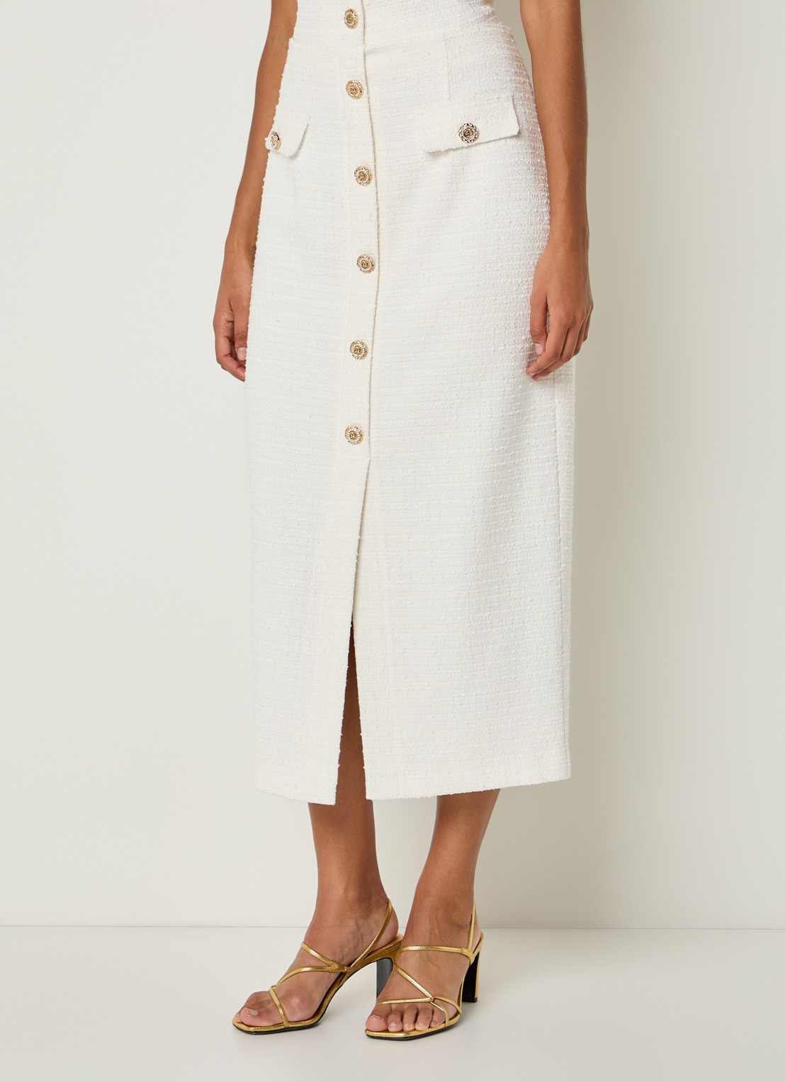 Joseph Ribkoff Midi rok met sierknopen - detail 4 gebroken wit