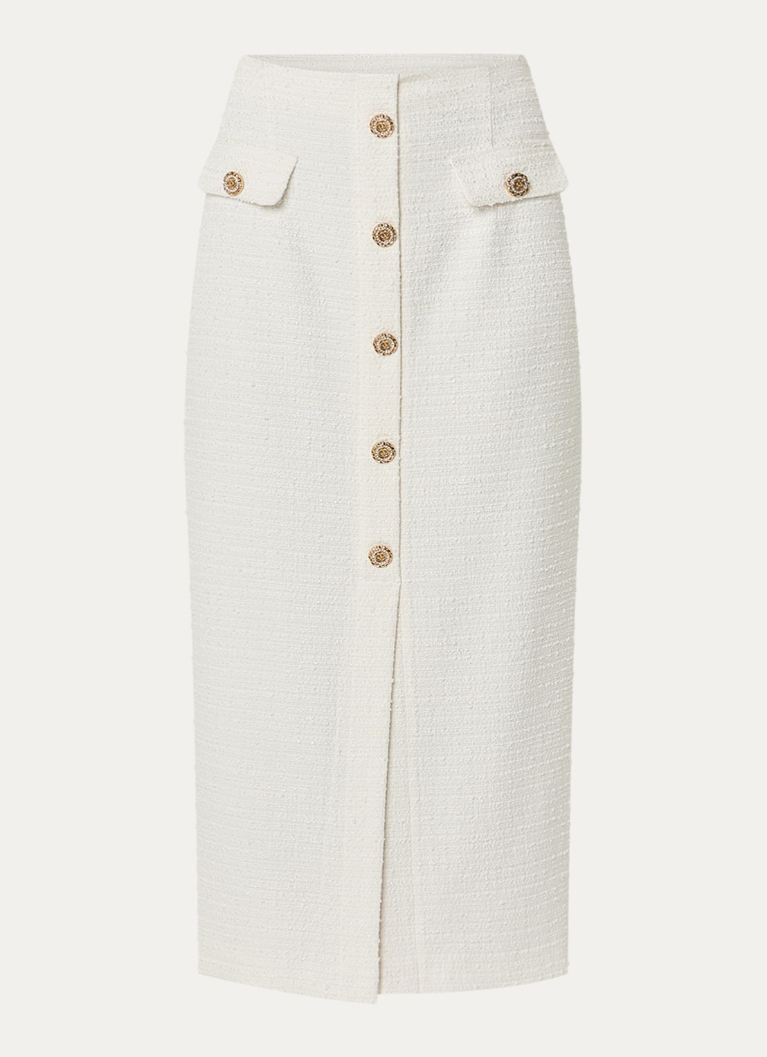 Joseph Ribkoff Midi rok met sierknopen - voorkant 2 gebroken wit