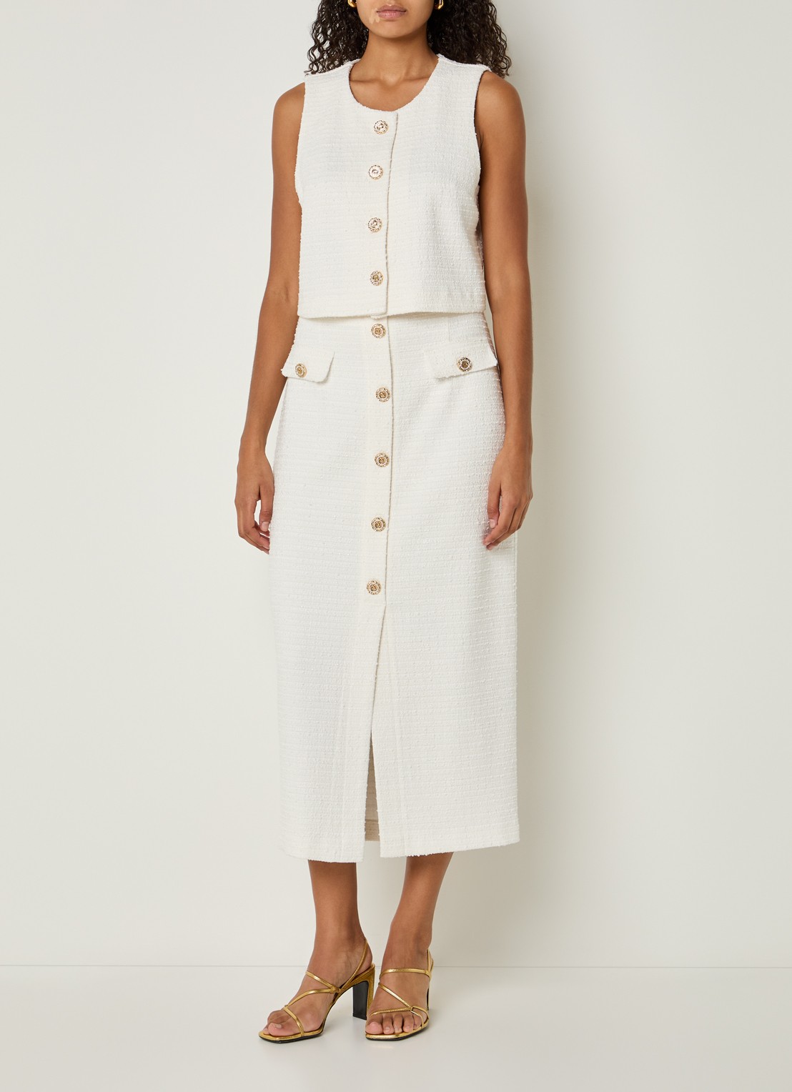 Joseph Ribkoff Midi rok met sierknopen - voorkant 3 gebroken wit