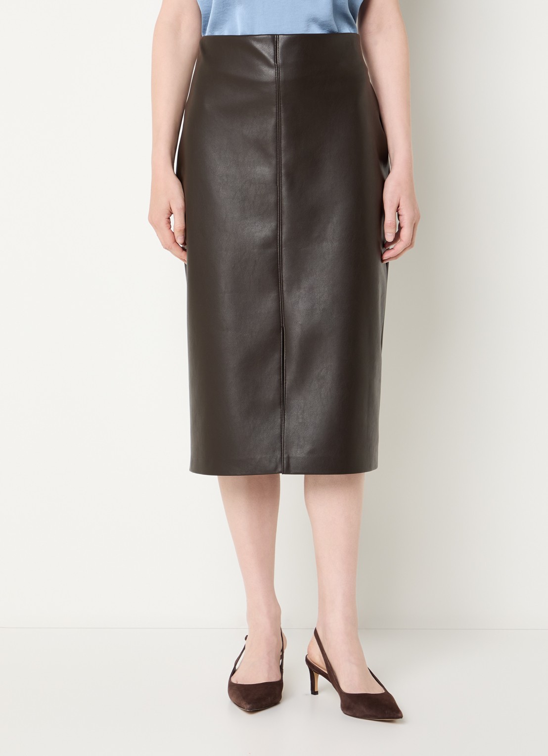 Joseph Ribkoff Midi rok van imitatieleer en split - detail 3 donkerbruin