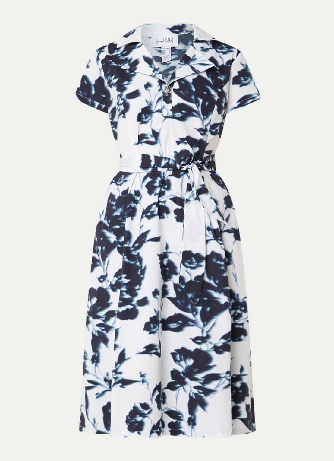 Joseph Ribkoff Midi tuniekjurk met strikceintuur en print - voorkant 2 donkerblauw