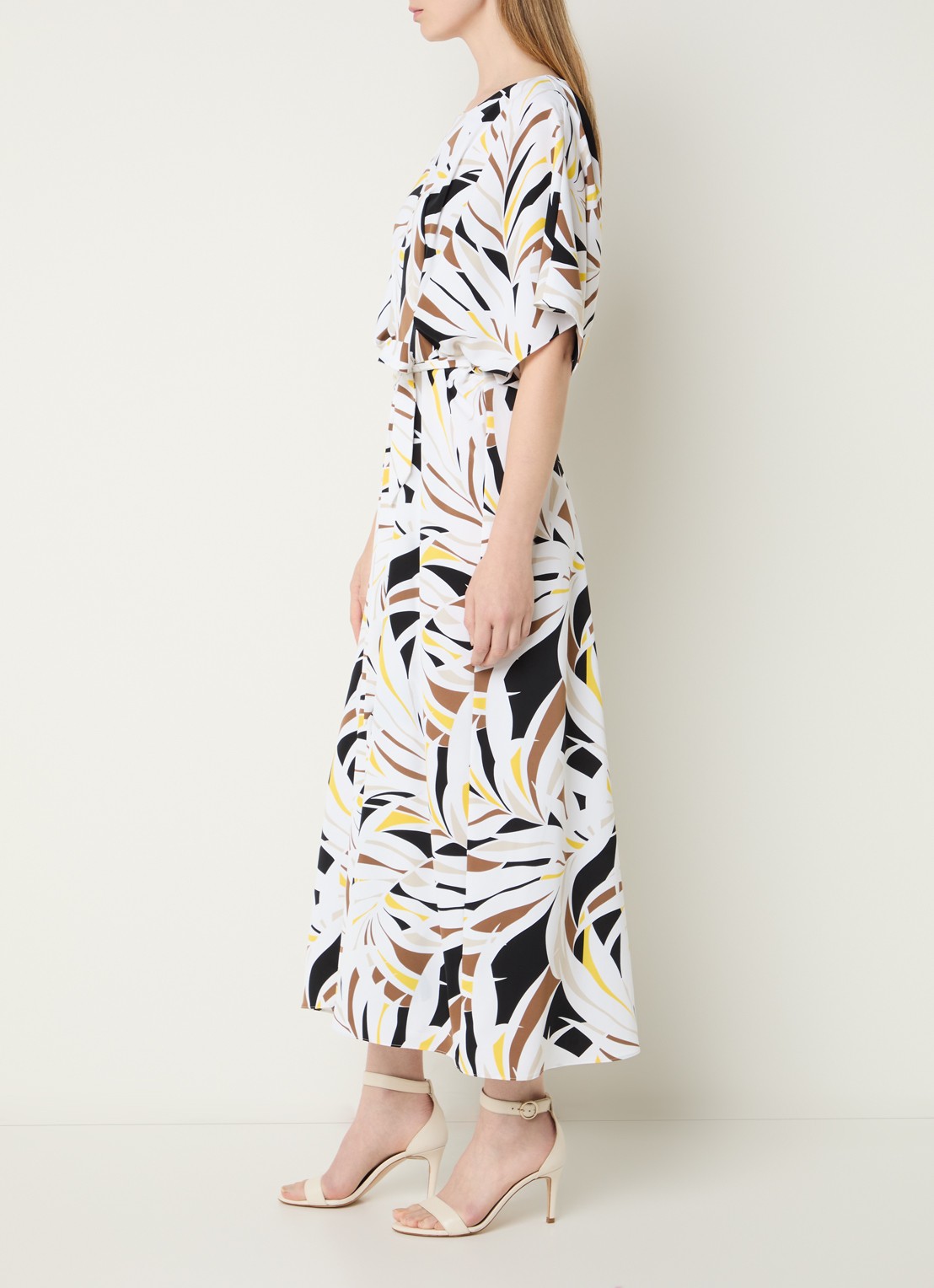 Joseph Ribkoff Midi tuniekjurk met strikceintuur en print - voorkant 3 wit