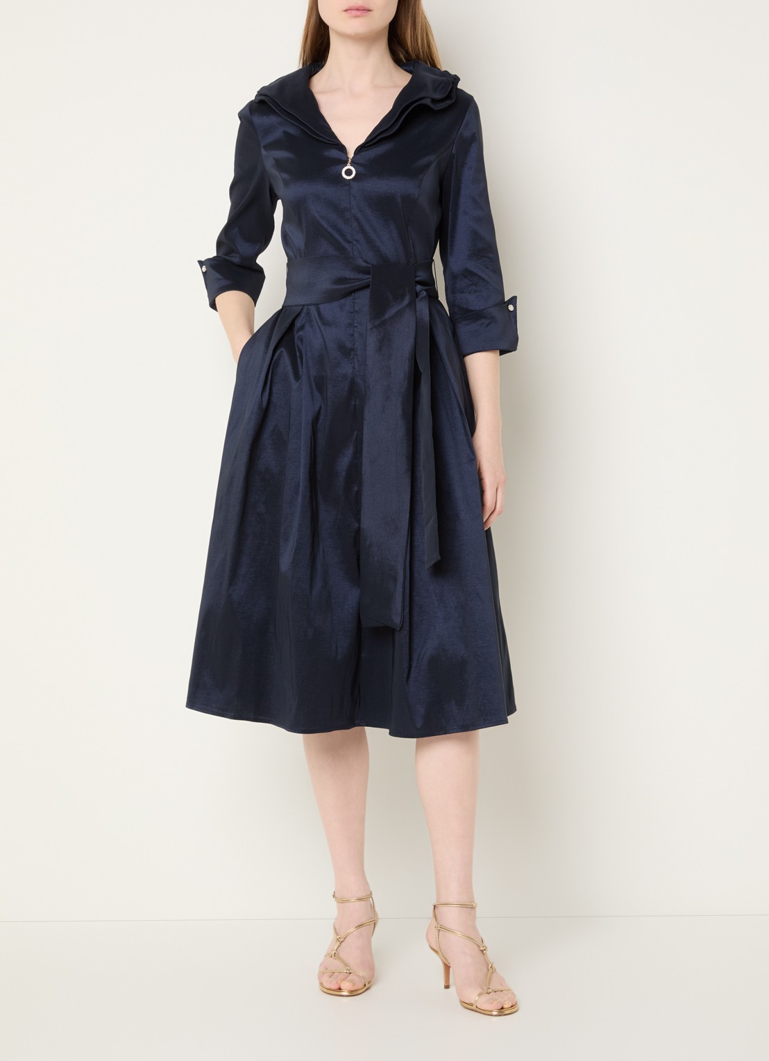 Joseph Ribkoff Midi tuniekjurk met strikceintuur - detail donkerblauw