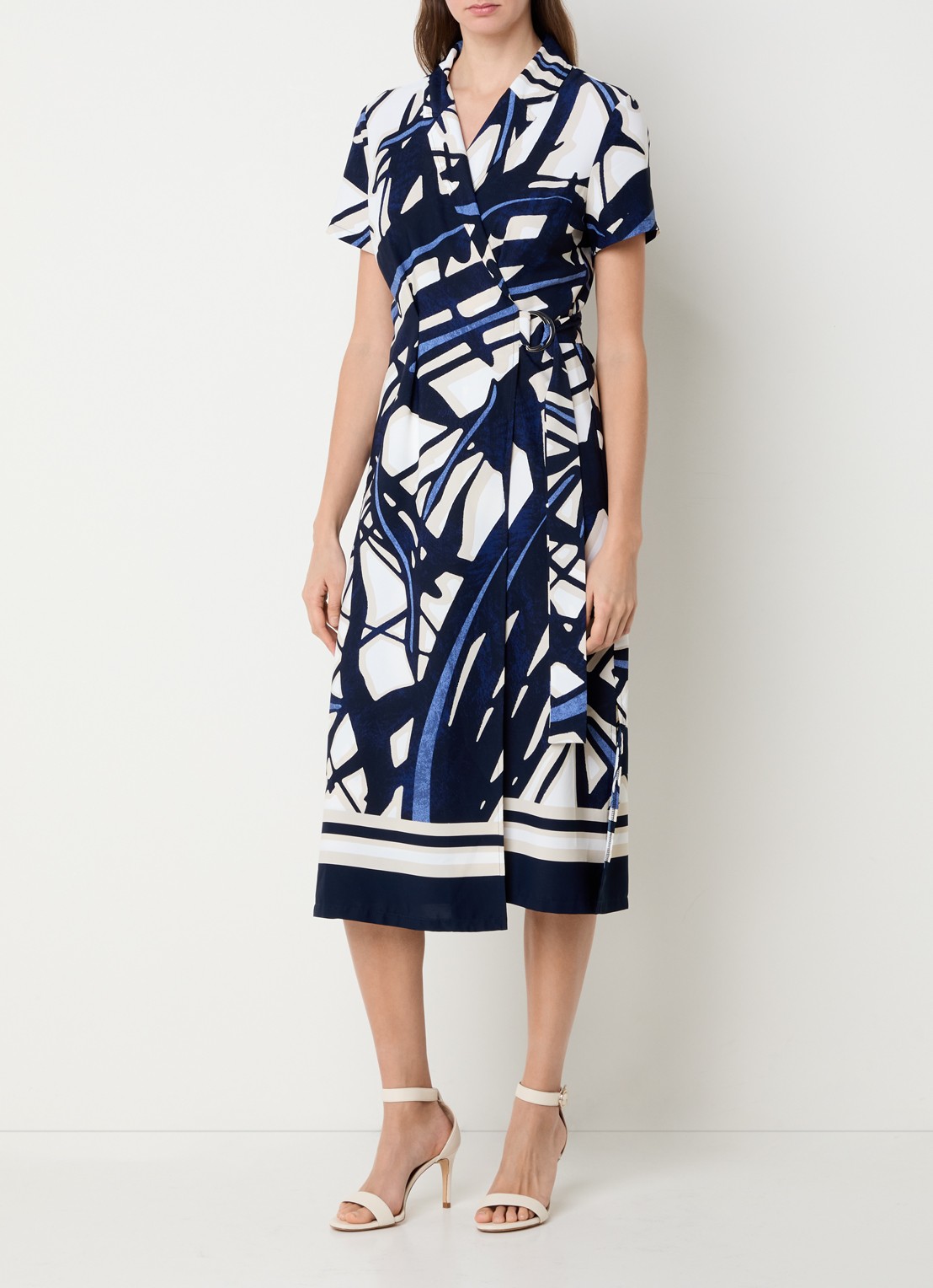 Joseph Ribkoff Midi wikkeljurk met grafische print - detail donkerblauw
