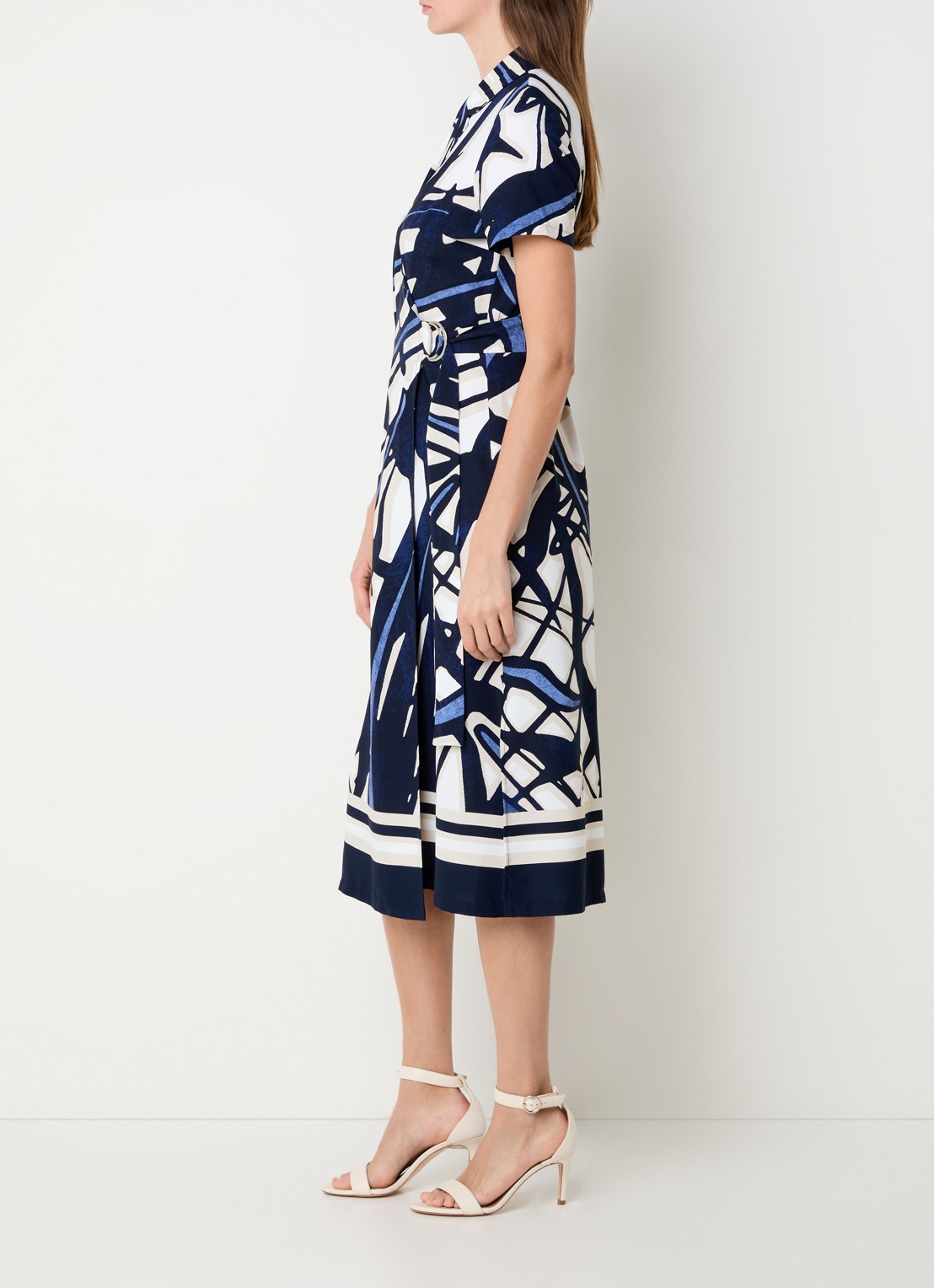 Joseph Ribkoff Midi wikkeljurk met grafische print - voorkant 4 donkerblauw