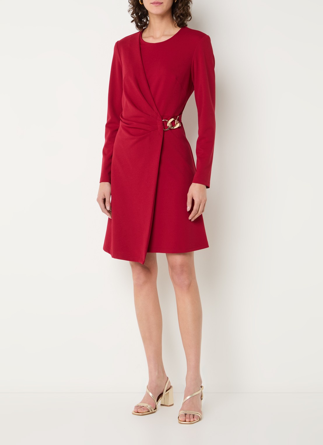 Joseph Ribkoff Mini jurk met ceintuur - voorkant 4 cranberryrood