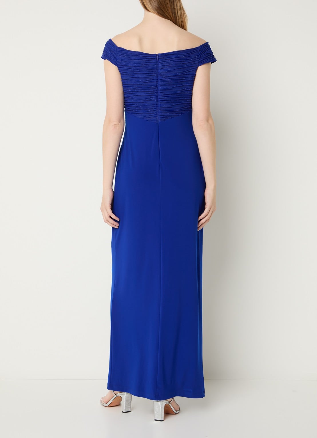 Joseph Ribkoff Off shoulder maxi jurk met lurex - achterkant 2 kobaltblauw