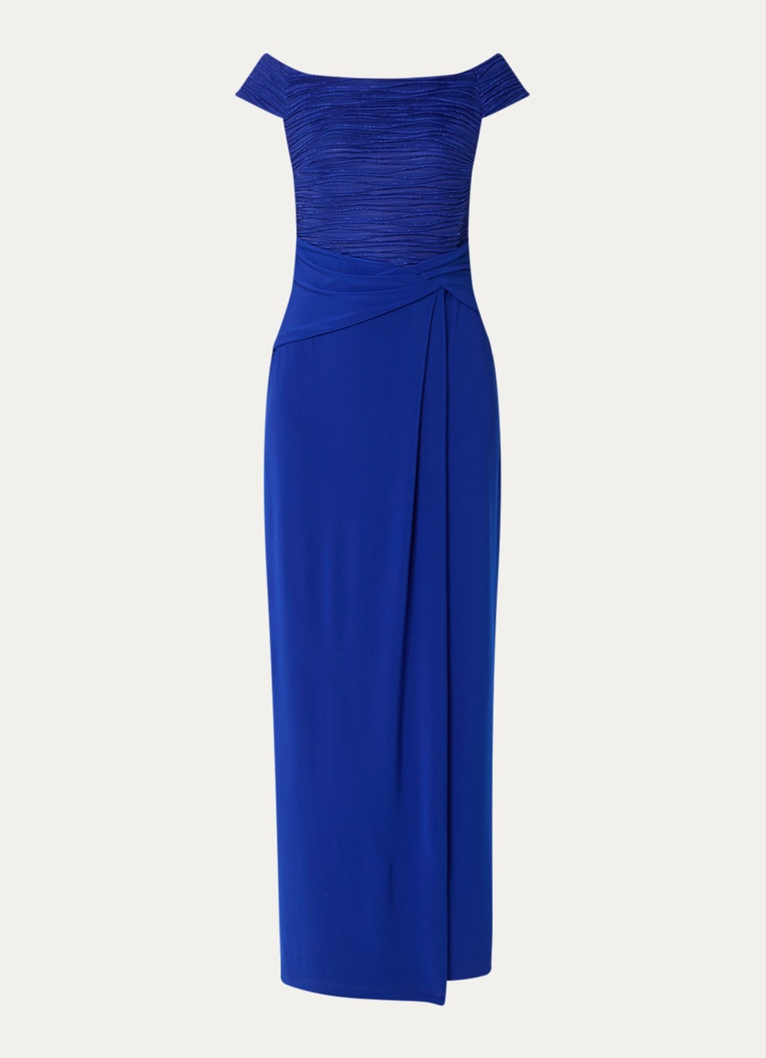 Joseph Ribkoff Off shoulder maxi jurk met lurex - voorkant 3 kobaltblauw