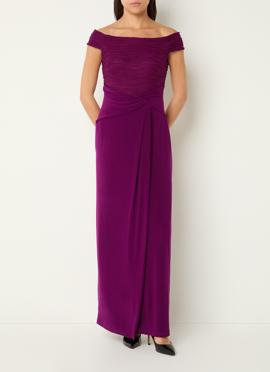Joseph Ribkoff Off shoulder maxi jurk met lurex - detail 4 aubergine