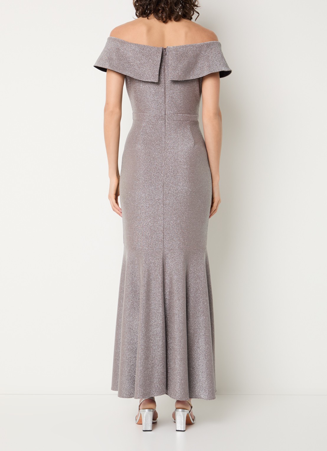 Joseph Ribkoff Off-shoulder maxi jurk met lurex - achterkant 3 zilver