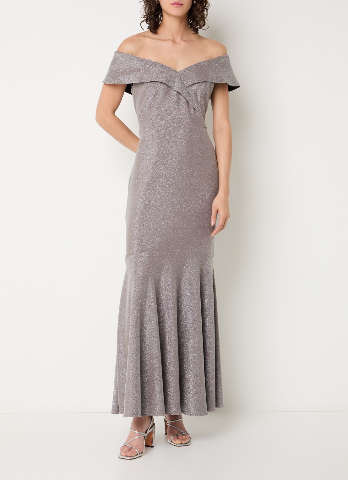 Joseph Ribkoff Off-shoulder maxi jurk met lurex - detail 4 zilver