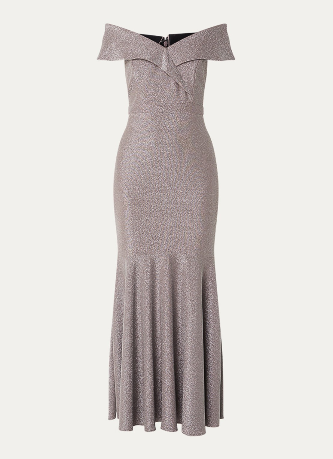 Joseph Ribkoff Off-shoulder maxi jurk met lurex - voorkant zilver