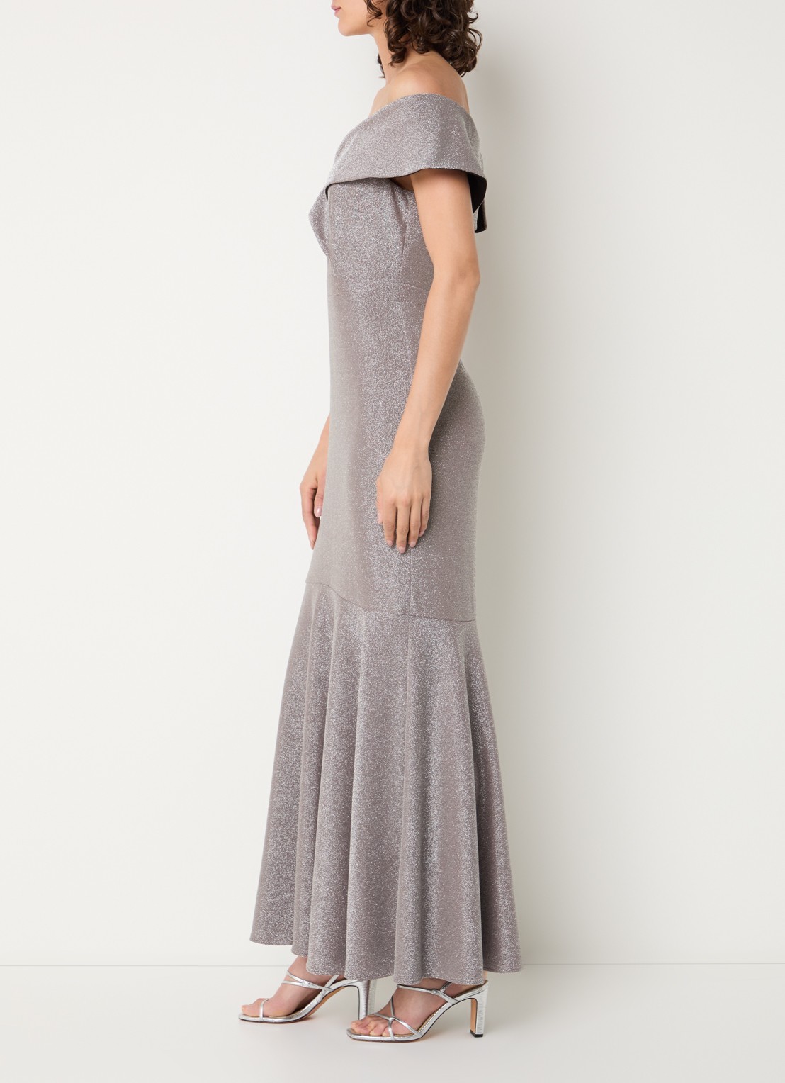 Joseph Ribkoff Off-shoulder maxi jurk met lurex - voorkant 2 zilver