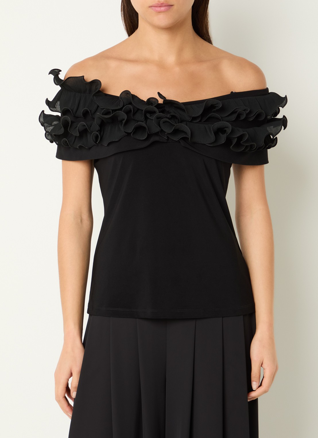 Joseph Ribkoff Off shoulder top met ruches - detail 4 zwart