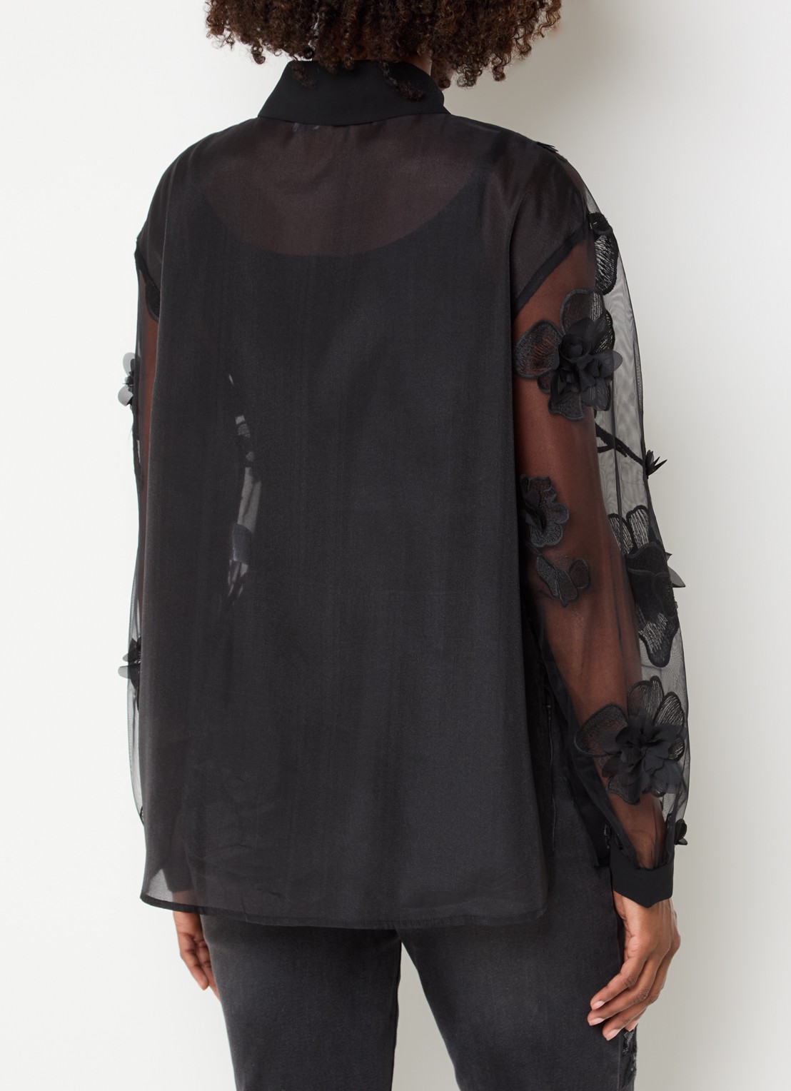 Joseph Ribkoff Semi-transparante blouse met broderie en borduring - achterkant 4 zwart