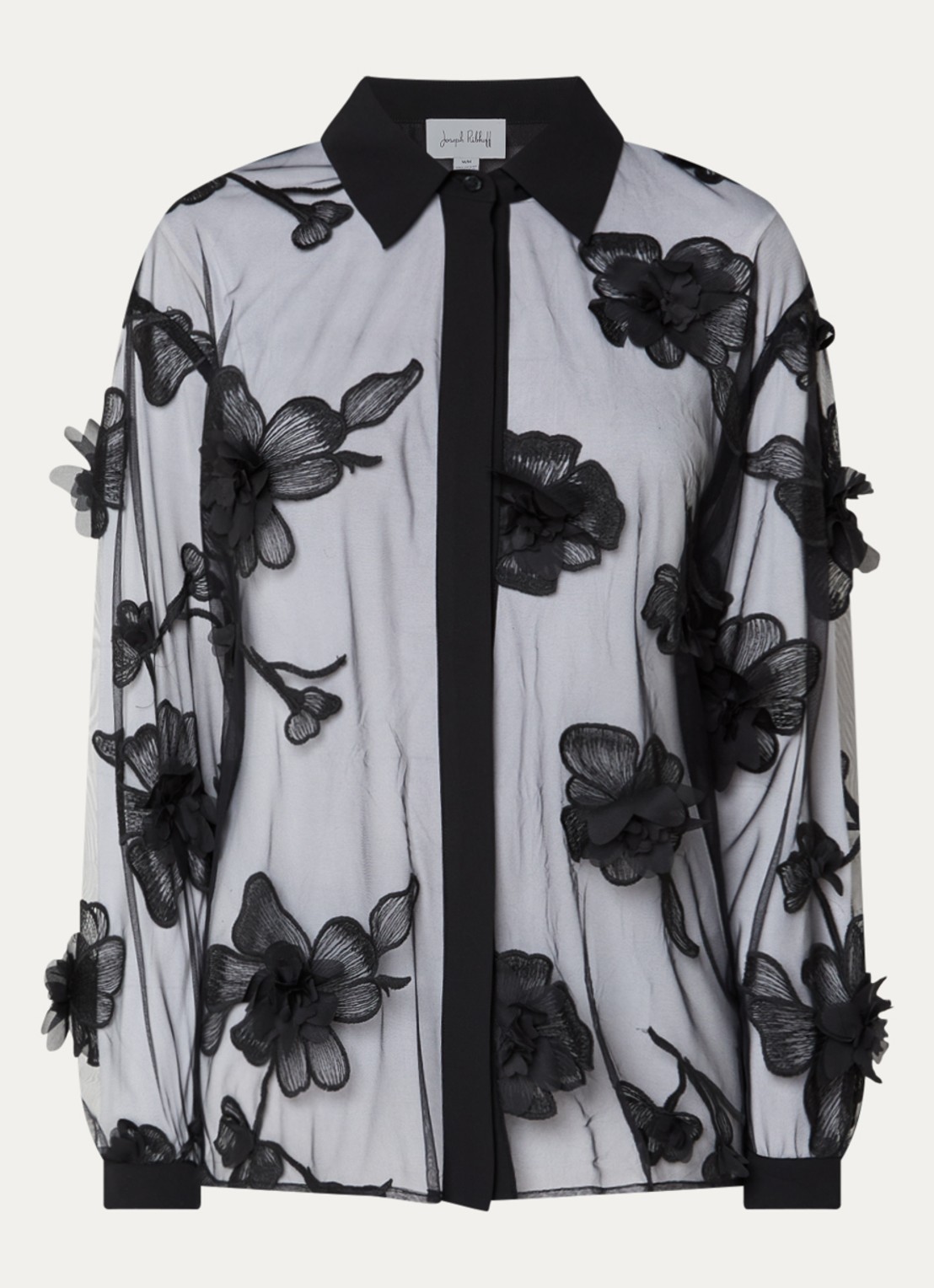 Joseph Ribkoff Semi-transparante blouse met broderie en borduring - voorkant 2 zwart