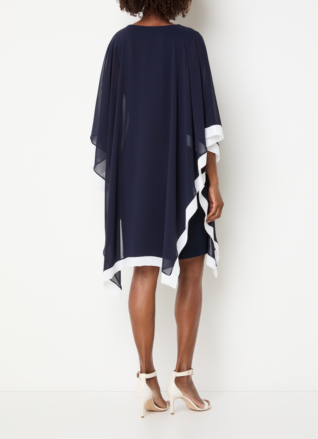 Joseph Ribkoff Semi-transparante mini jurk met V-hals - achterkant 2 donkerblauw