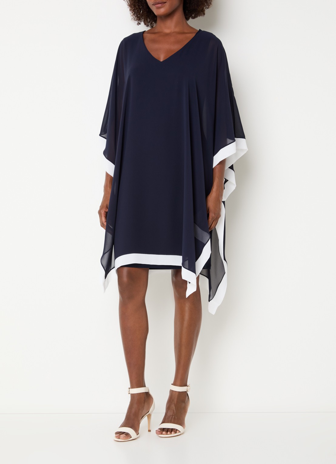 Joseph Ribkoff Semi-transparante mini jurk met V-hals - detail donkerblauw