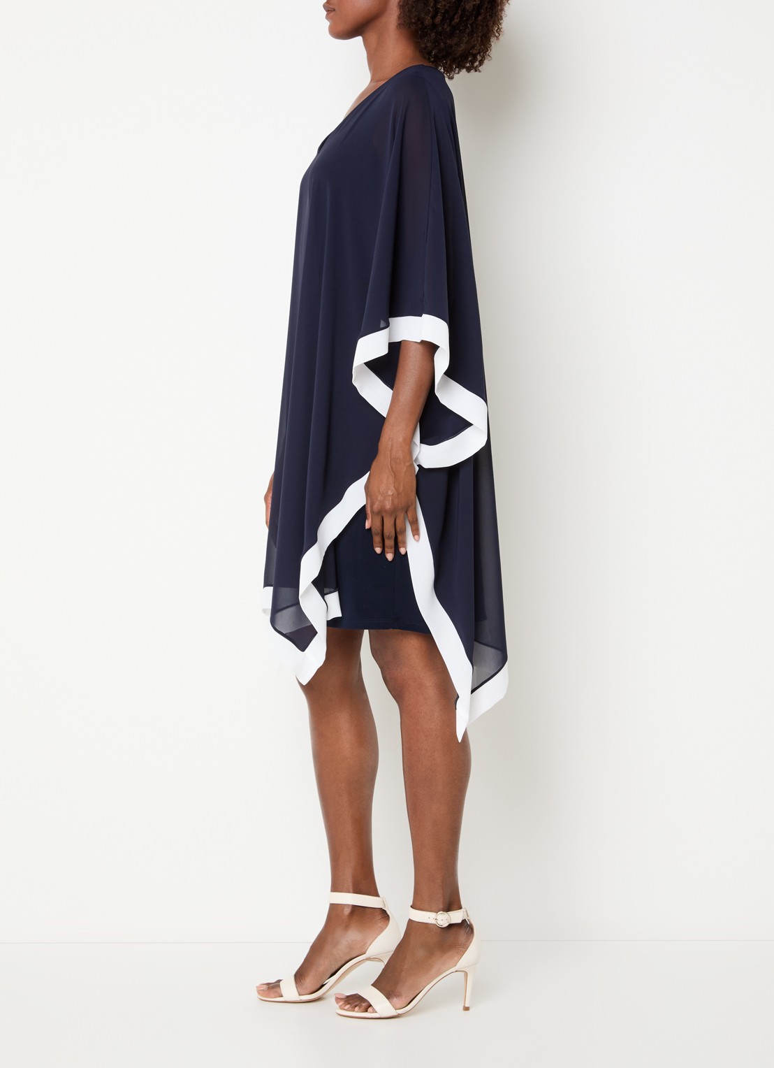 Joseph Ribkoff Semi-transparante mini jurk met V-hals - voorkant 4 donkerblauw