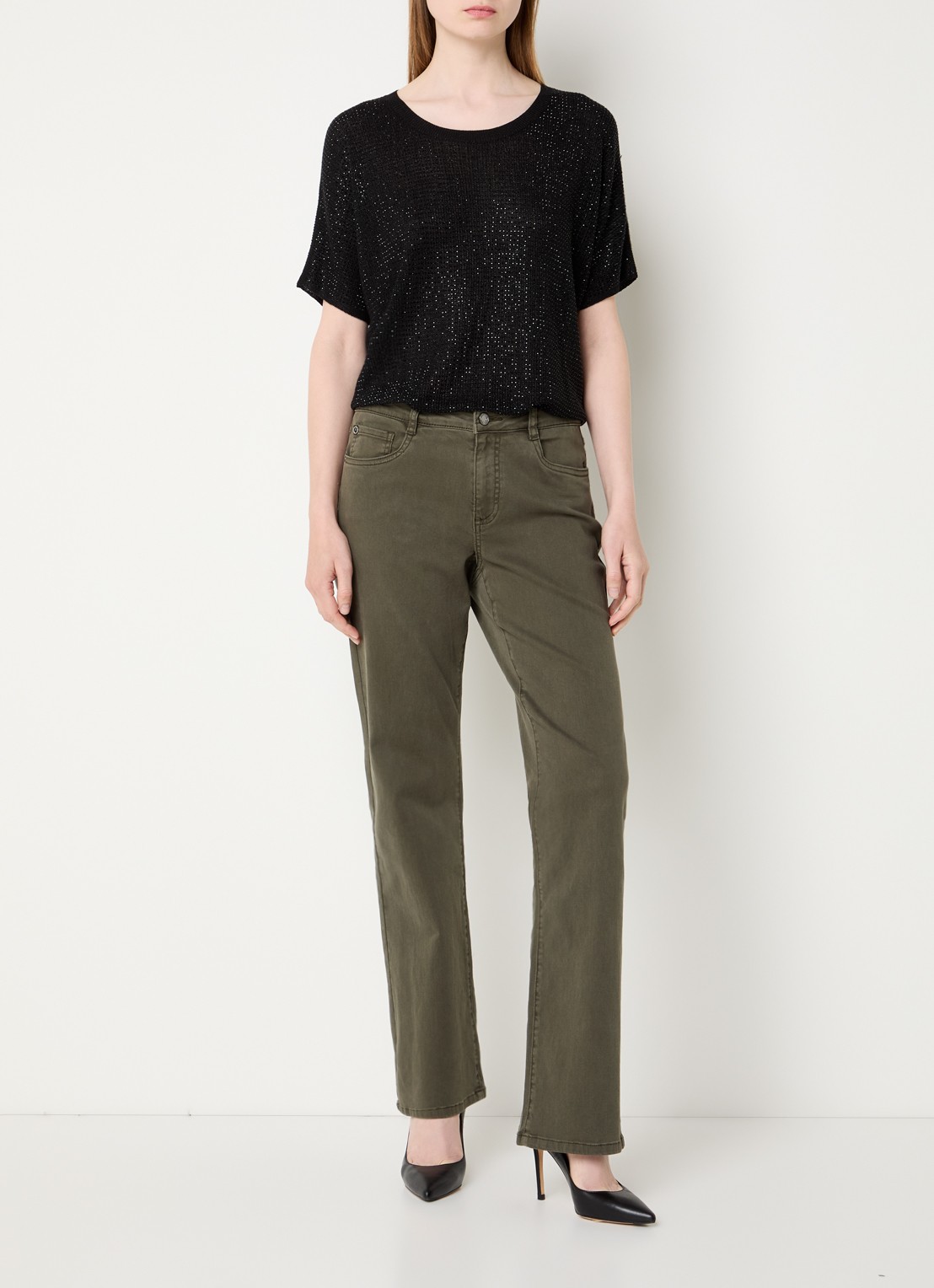Joseph Ribkoff Semi-transparante top met strass - voorkant 2 zwart