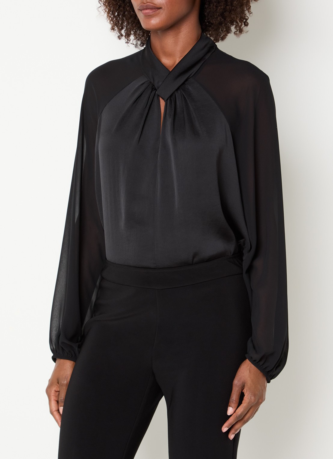 Joseph Ribkoff Semi-transparante tuniek met keyhole - detail zwart