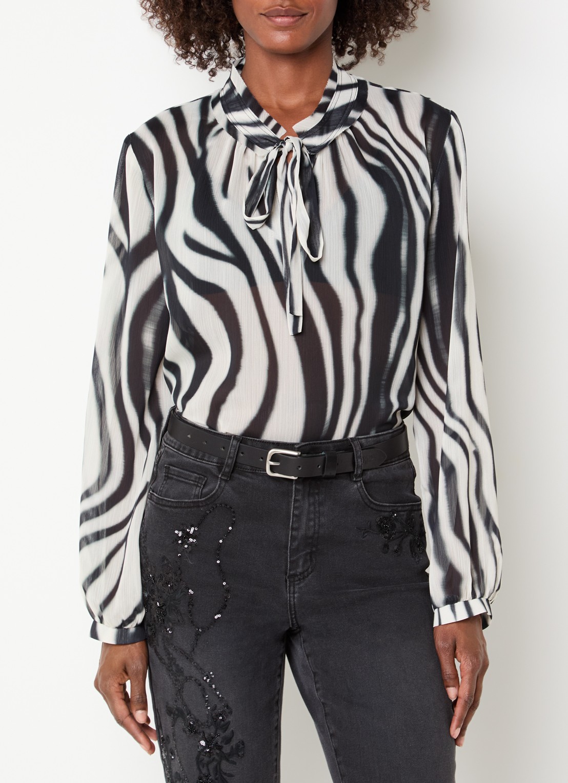 Joseph Ribkoff Semi-transparante tuniek met zebraprint - detail gebroken wit