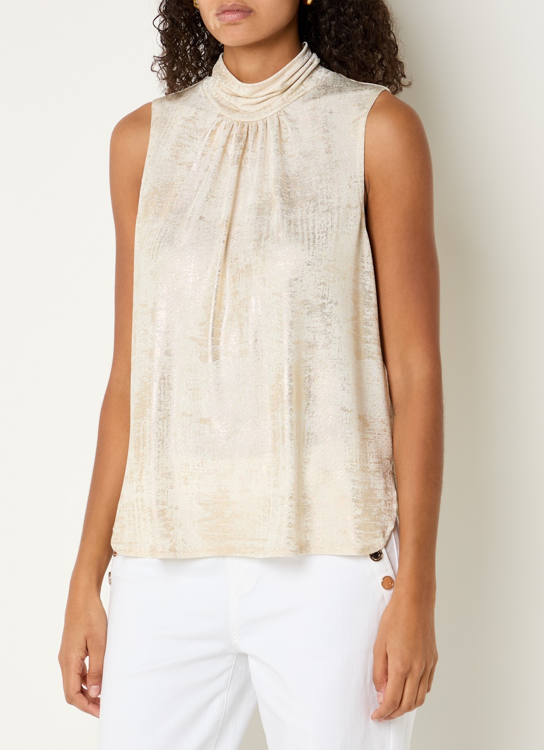 Joseph Ribkoff Top met lurex en plooidetail - detail gebroken wit