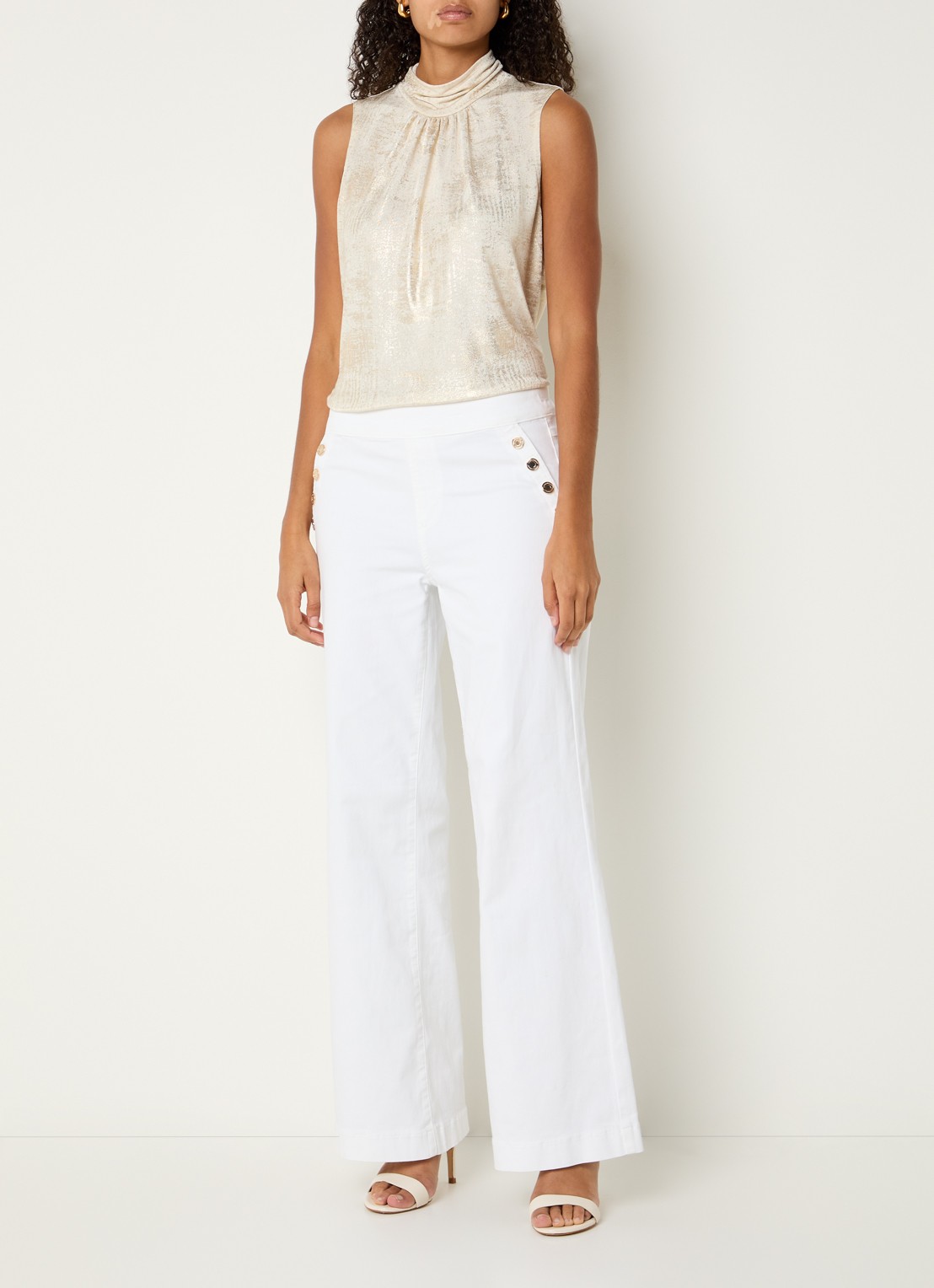 Joseph Ribkoff Top met lurex en plooidetail - voorkant 3 gebroken wit