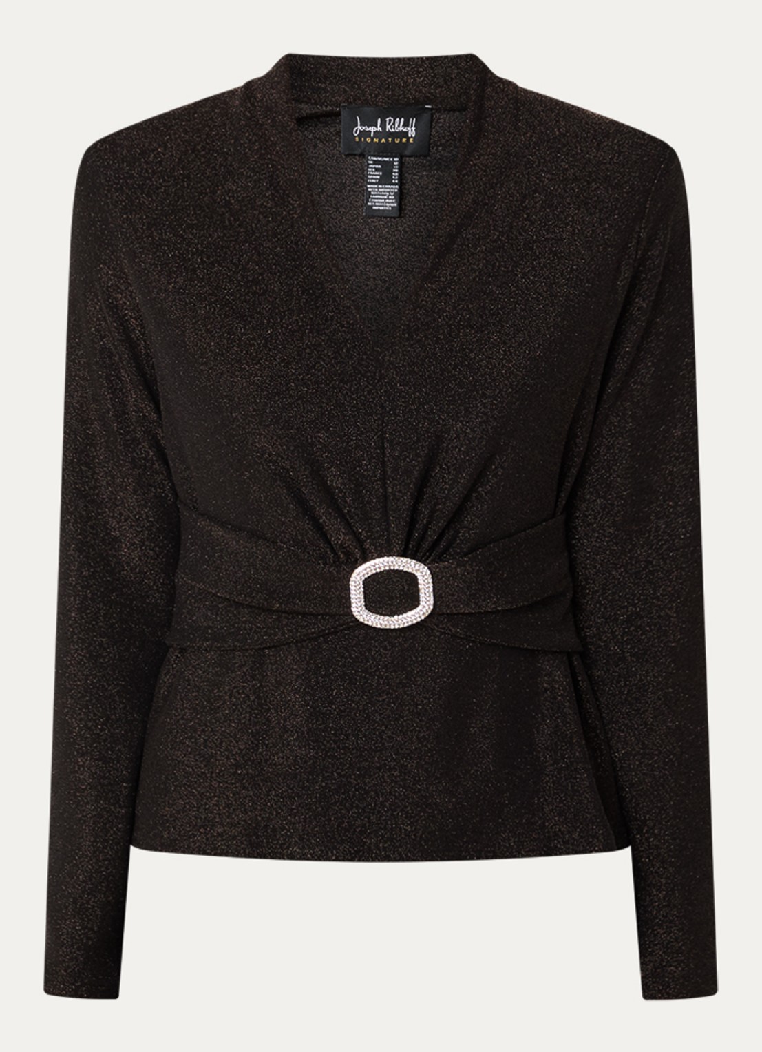 Joseph Ribkoff Top met lurex en V-hals - voorkant donkerbruin