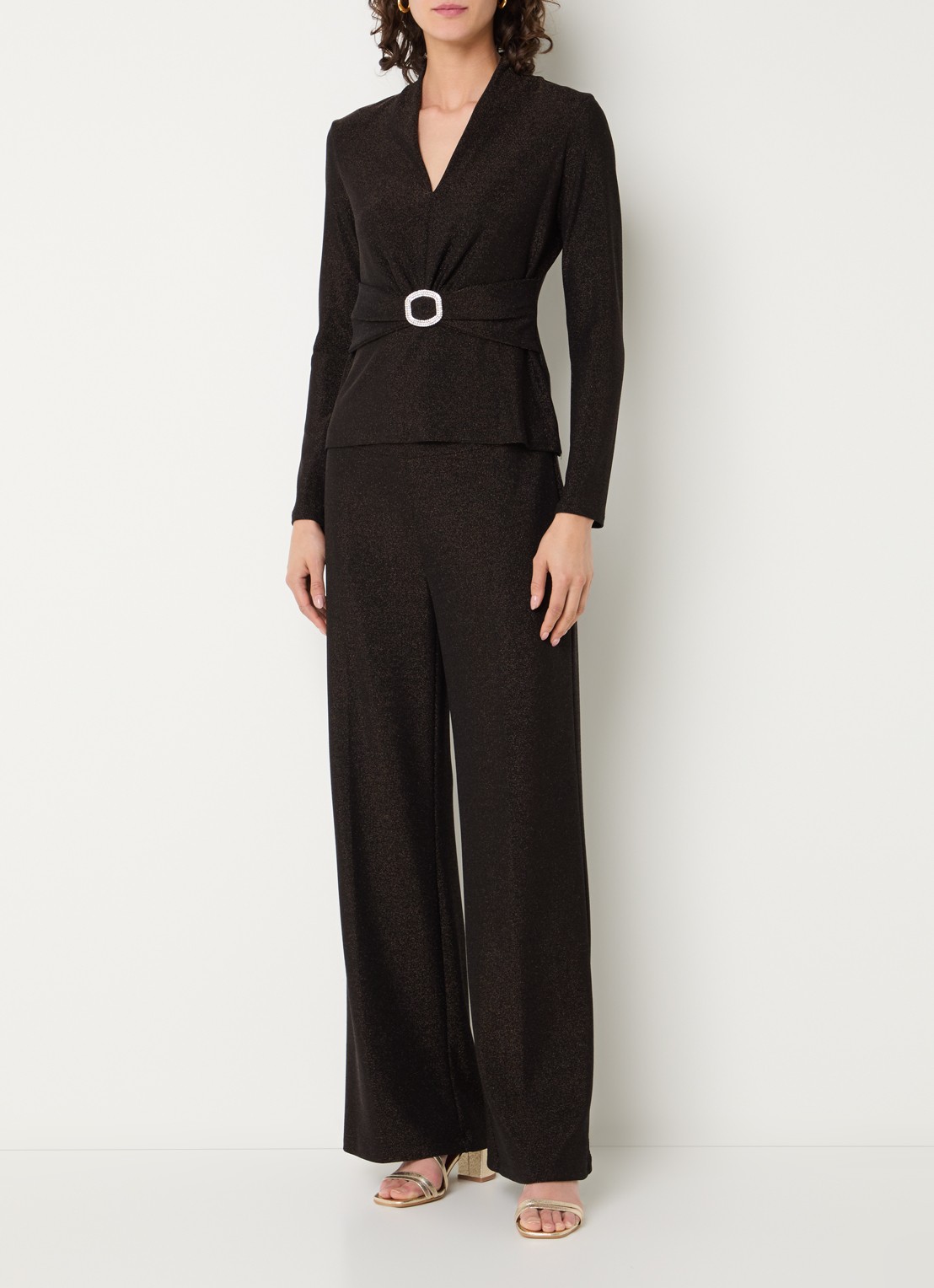 Joseph Ribkoff Top met lurex en V-hals - voorkant 2 donkerbruin