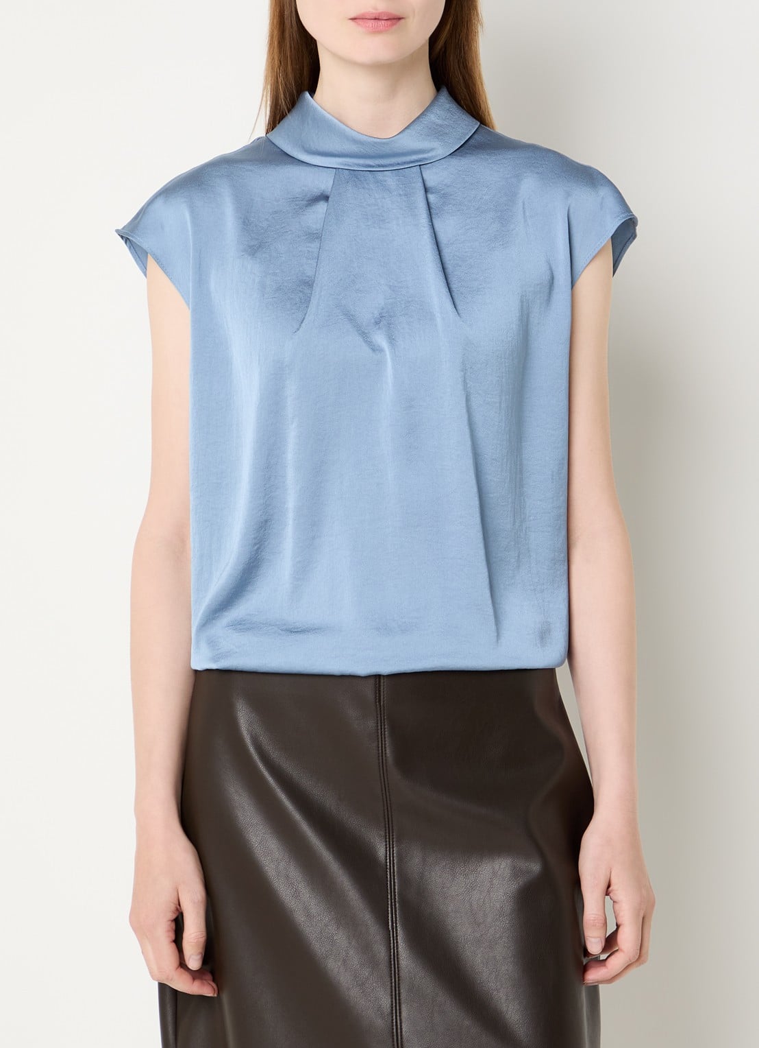 Joseph Ribkoff Top met opstaande kraag en glanzende finish - detail donkerblauw