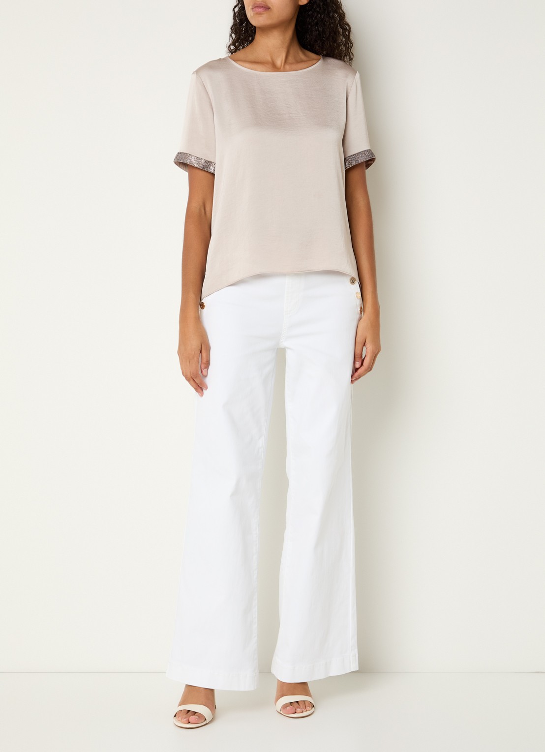 Joseph Ribkoff Top van satijn met strass - voorkant 2 donkerbeige