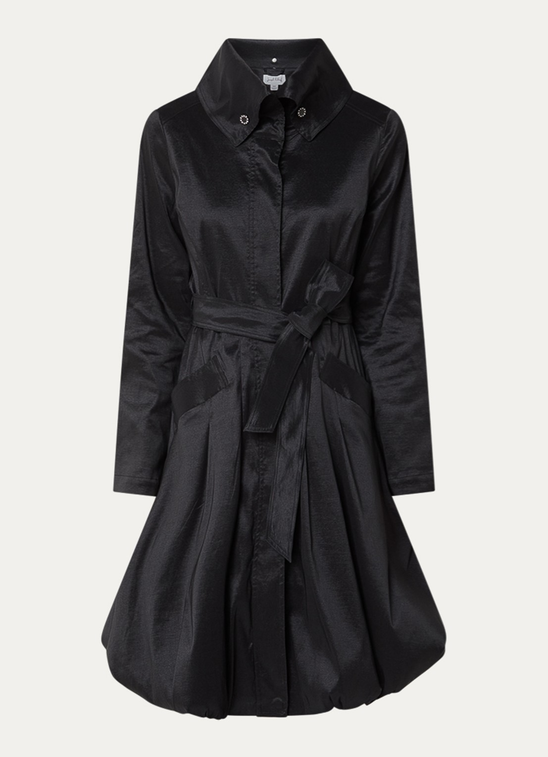 Joseph Ribkoff Trenchcoat met strikceintuur en steekzakken - voorkant 2 zwart