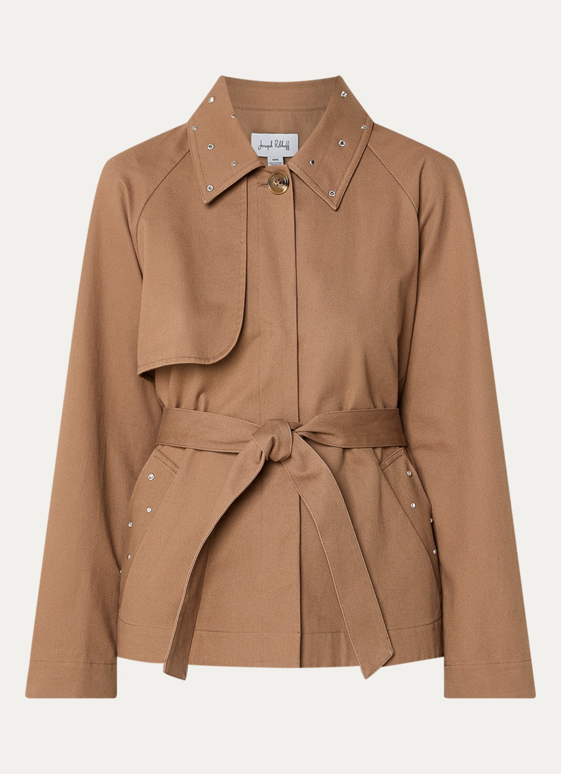 Joseph Ribkoff Trenchcoat met strikceintuur en studs - voorkant 2 lichtbruin