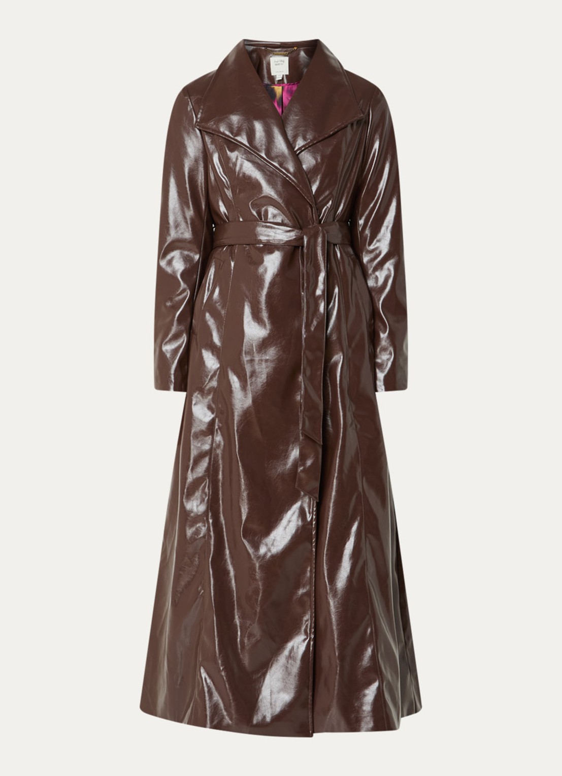 Joseph Ribkoff Trenchcoat van imitatieleer met strikceintuur - voorkant 2 bruin