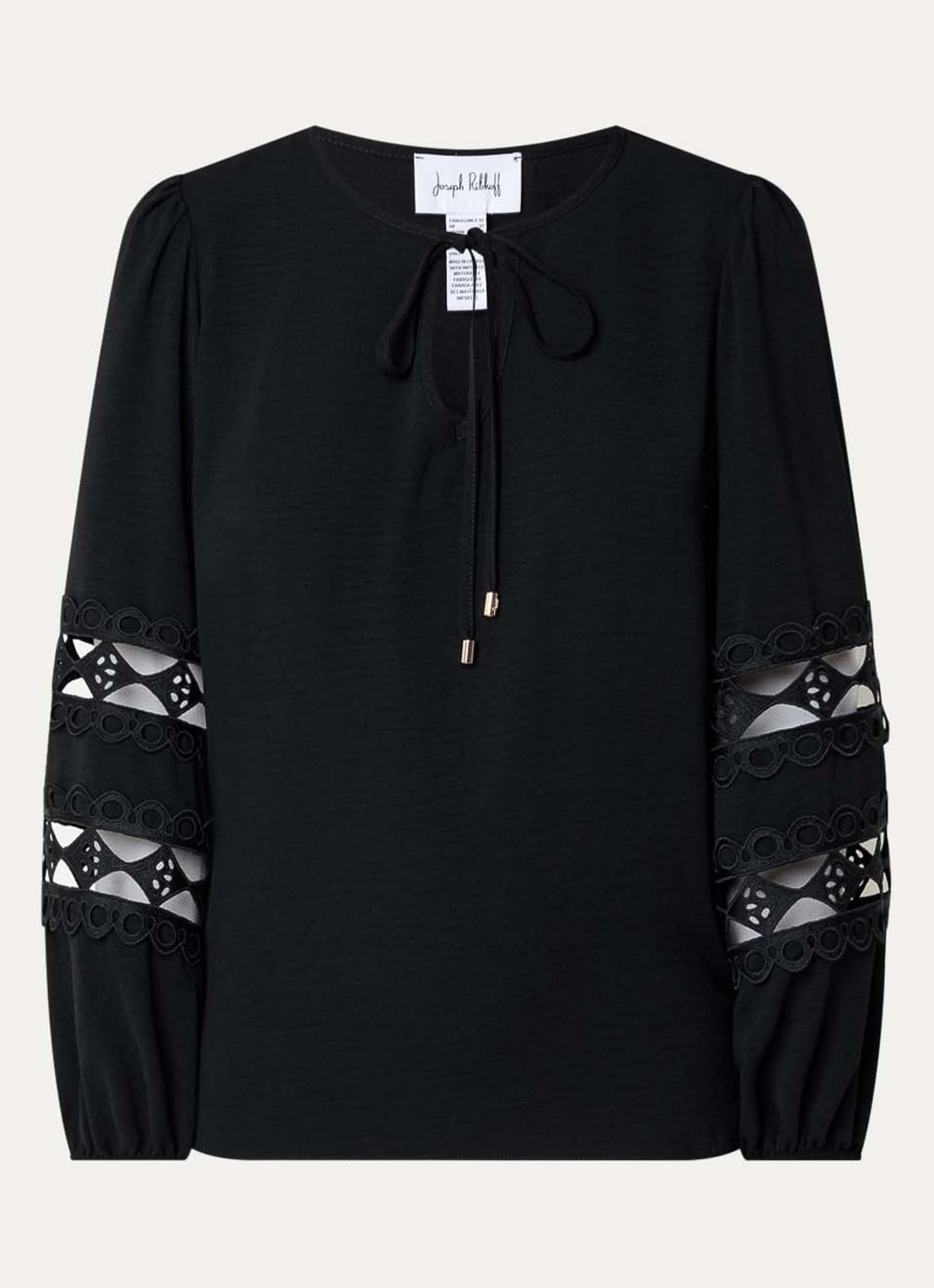 Joseph Ribkoff Tuniek met broderie en opengewerkt detail - voorkant 3 zwart