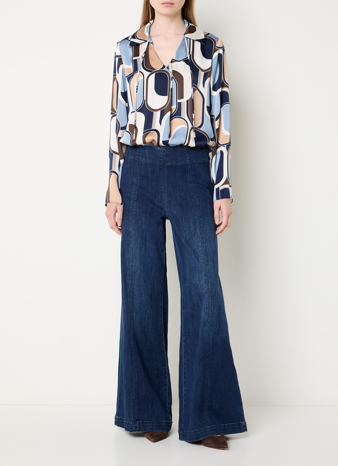 Joseph Ribkoff Tuniek met print en kraag - voorkant 3 blauwgrijs