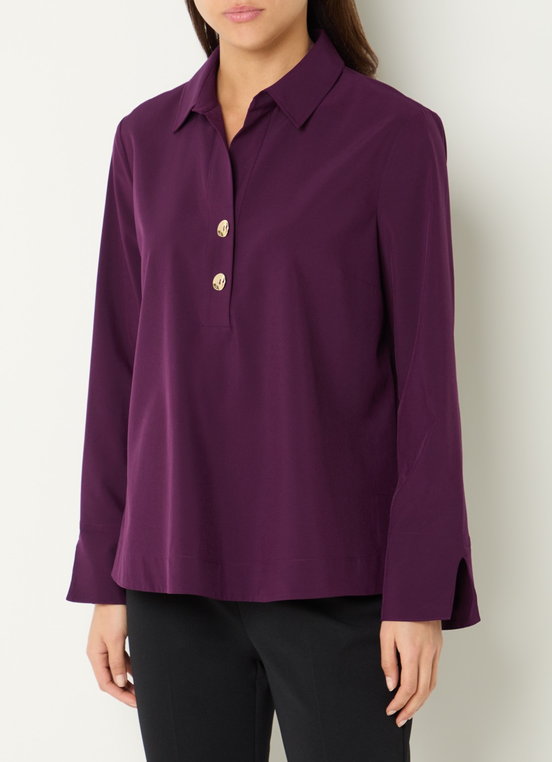 Joseph Ribkoff Tuniek met trompetmouw  - achterkant aubergine