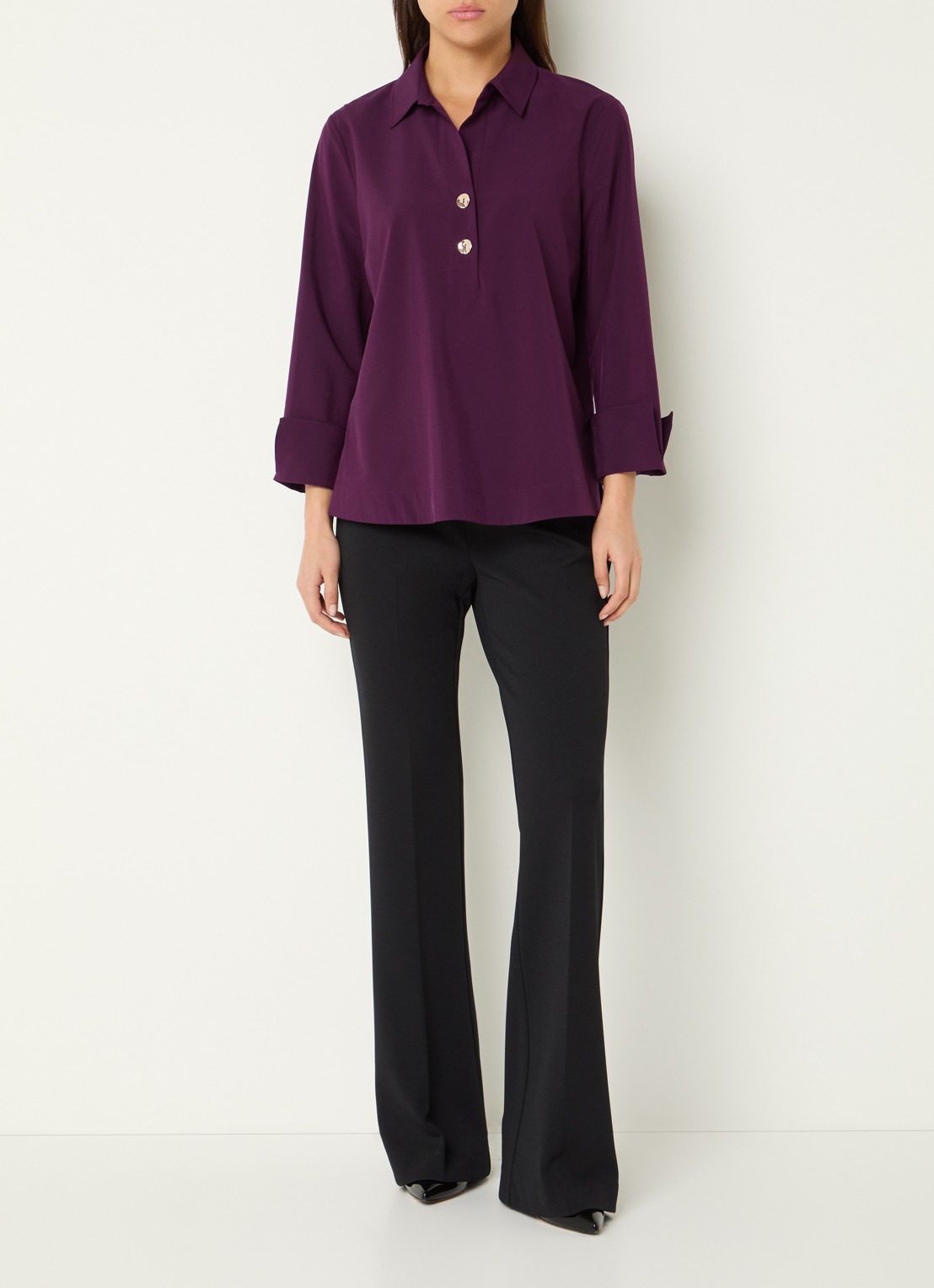 Joseph Ribkoff Tuniek met trompetmouw  - voorkant 4 aubergine