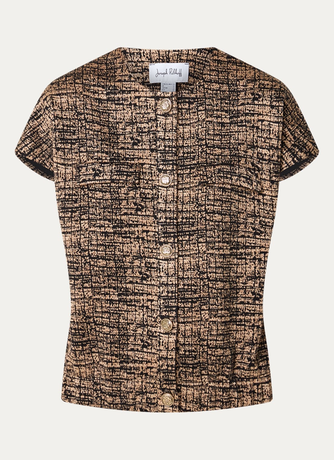 Joseph Ribkoff Vets met print en ronde hals - voorkant camel