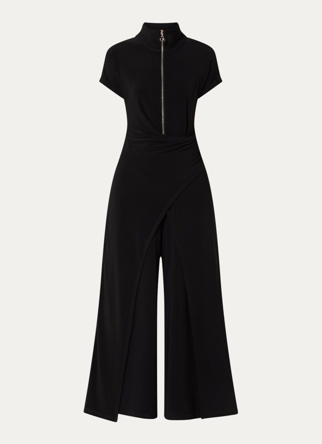 Joseph Ribkoff Wide fit jumpsuit met asymmetrische zoom - voorkant 2 zwart