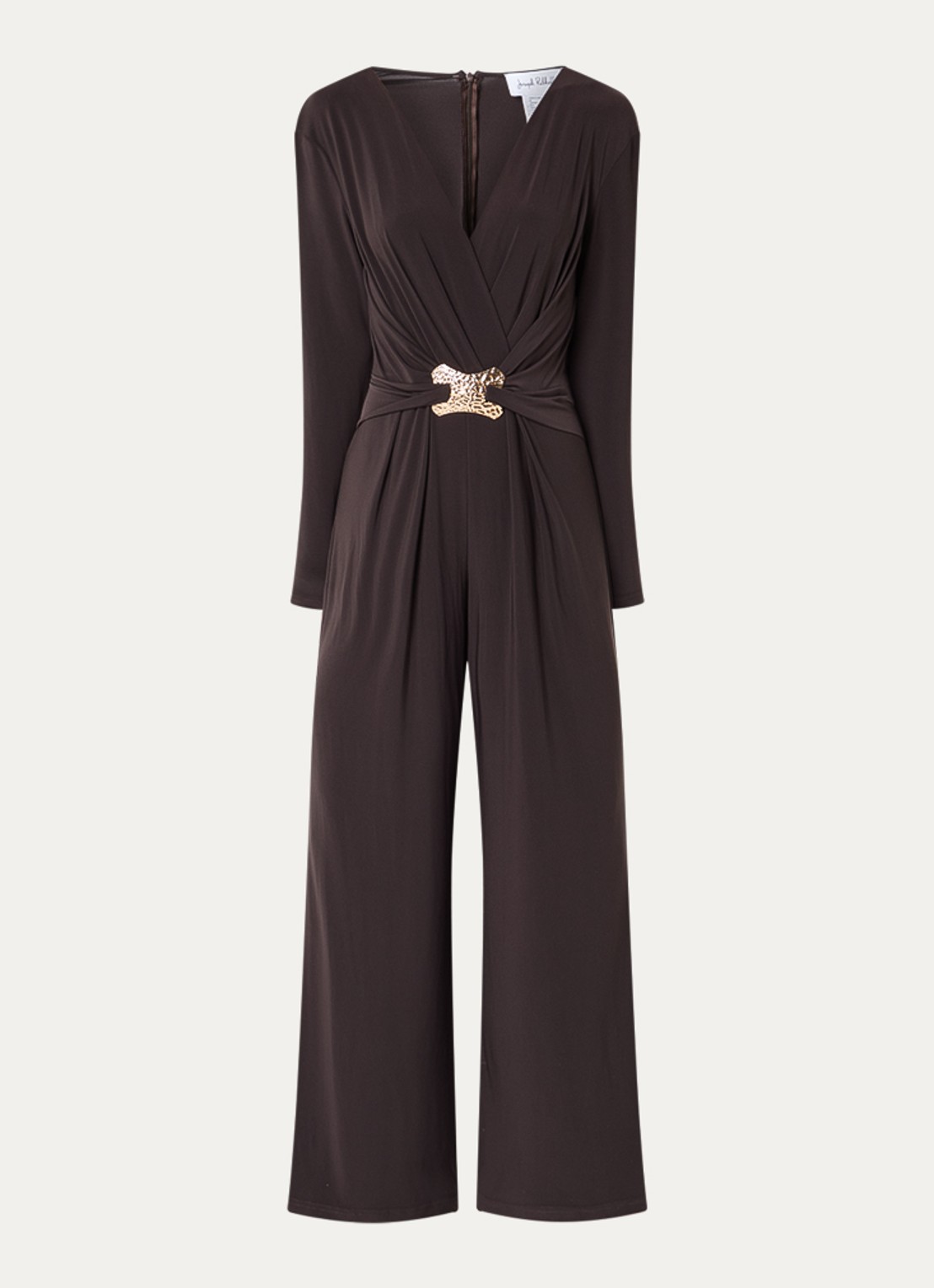 Joseph Ribkoff Wide fit jumpsuit met knoopdetail - voorkant 3 donkerbruin
