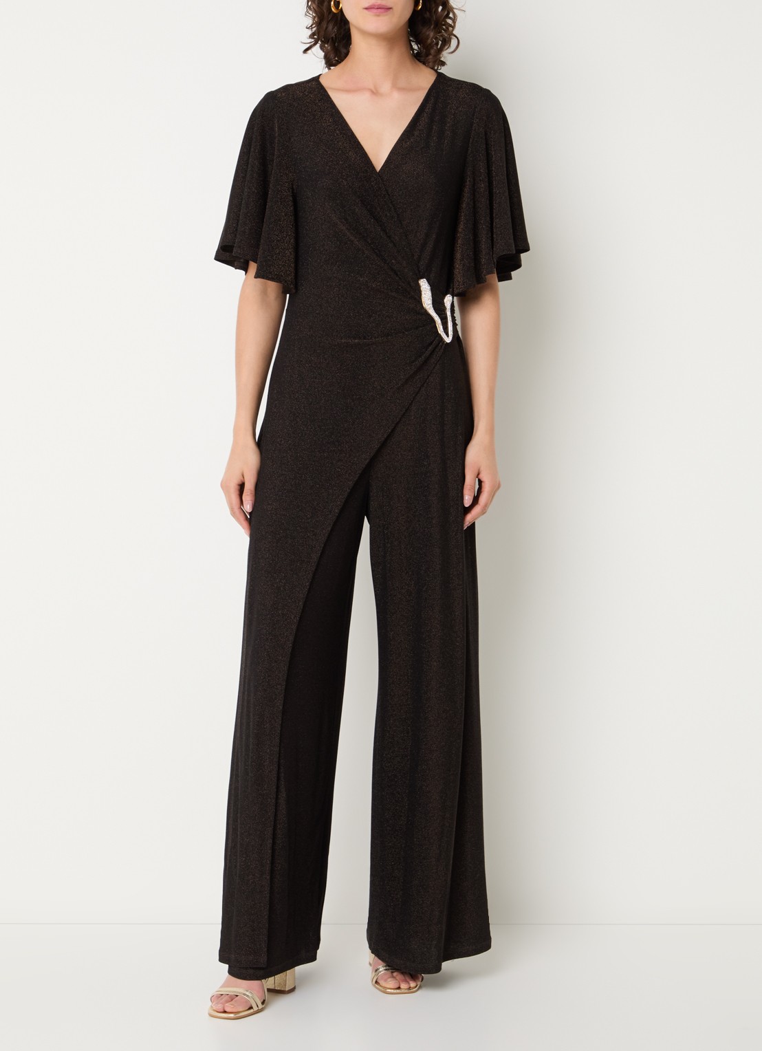 Joseph Ribkoff Wide fit jumpsuit met knoopdetail - detail 4 donkerbruin