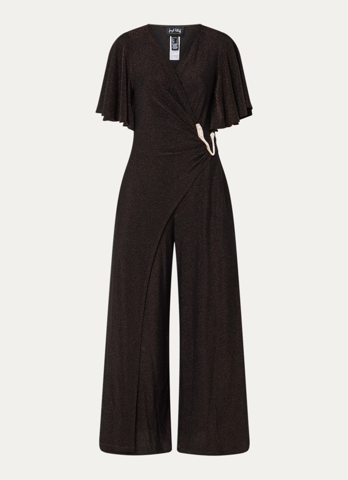 Joseph Ribkoff Wide fit jumpsuit met knoopdetail - voorkant 2 donkerbruin