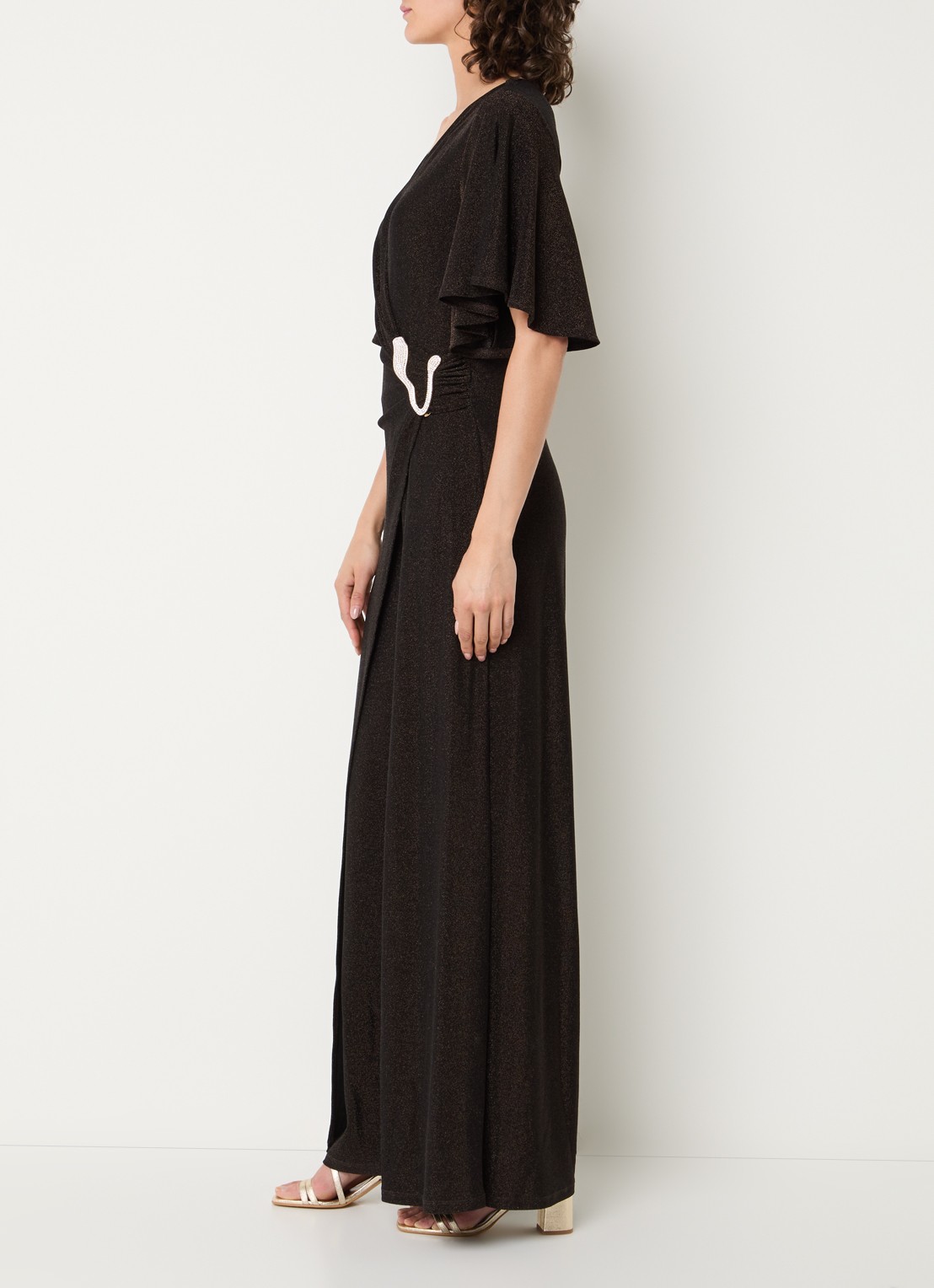 Joseph Ribkoff Wide fit jumpsuit met knoopdetail - voorkant 3 donkerbruin