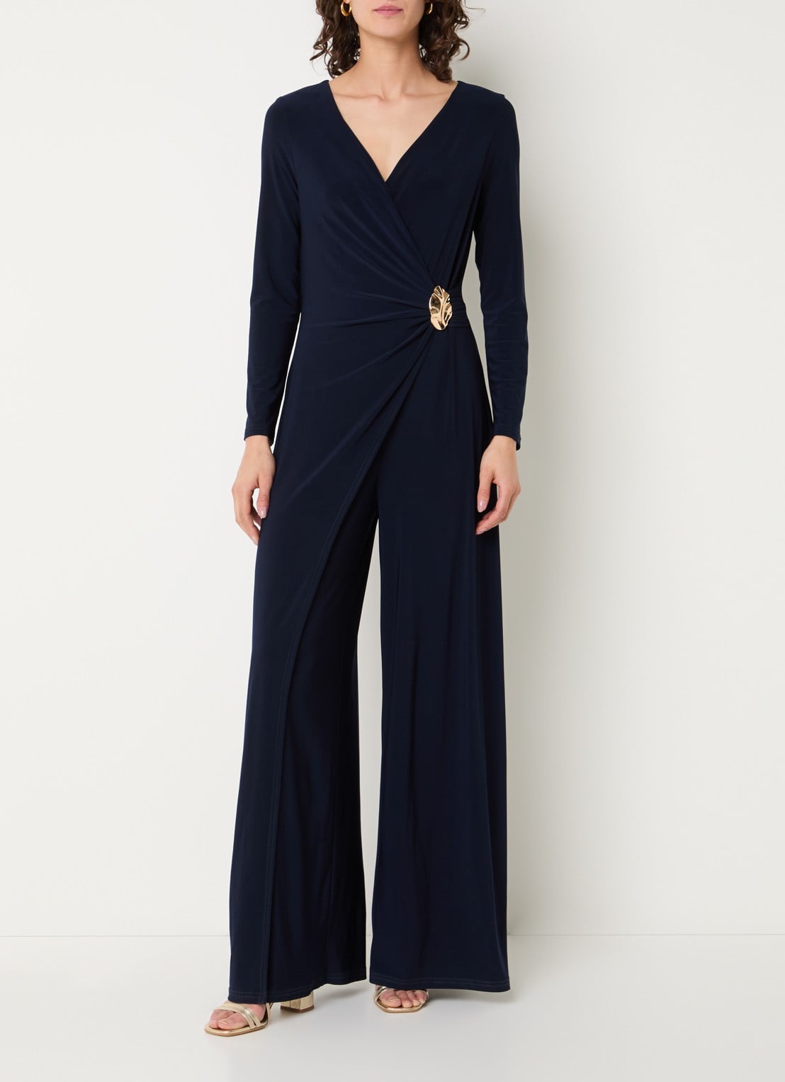 Joseph Ribkoff Wide fit jumpsuit met knoopdetail - detail 3 donkerblauw