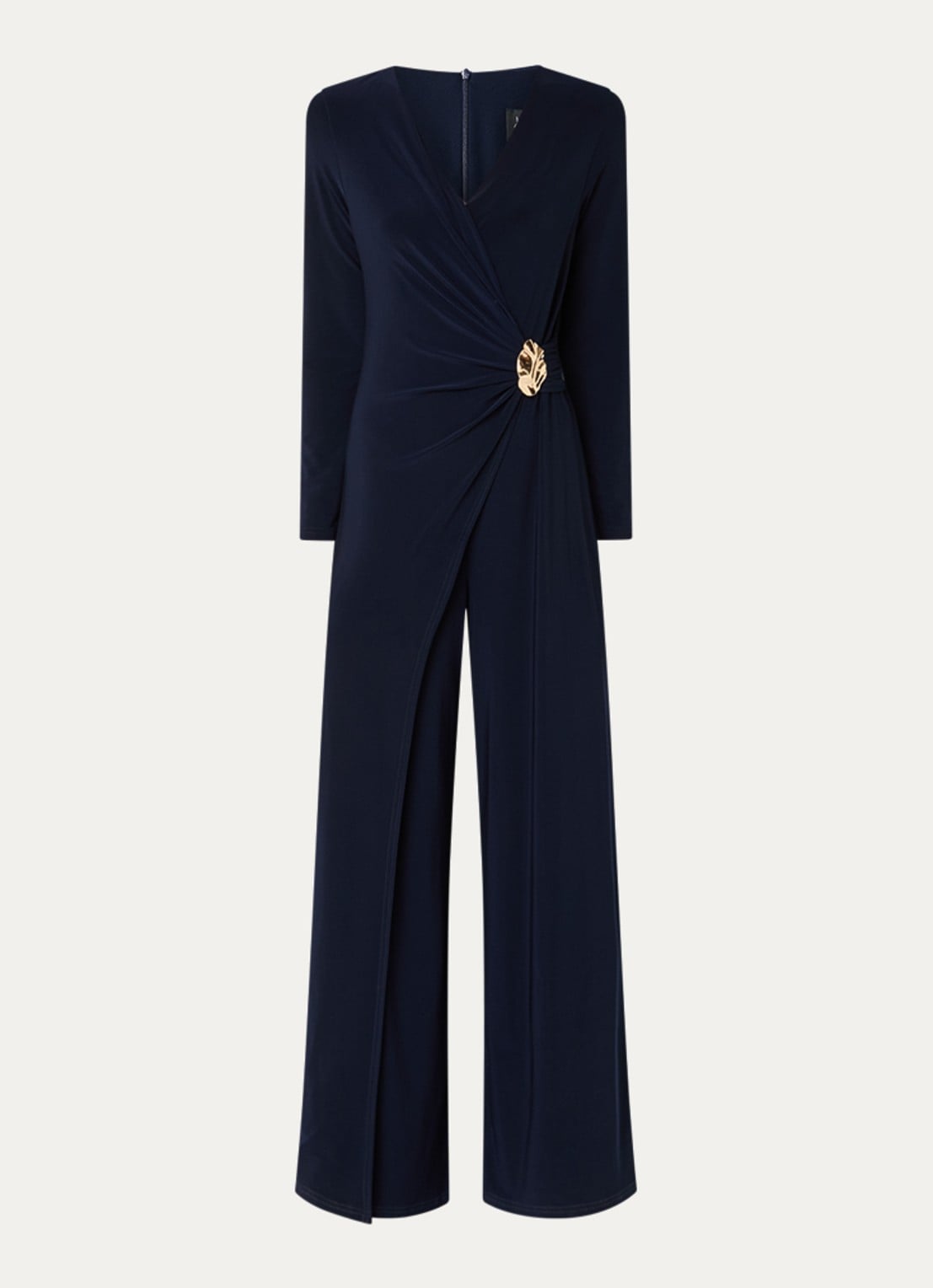Joseph Ribkoff Wide fit jumpsuit met knoopdetail - voorkant donkerblauw