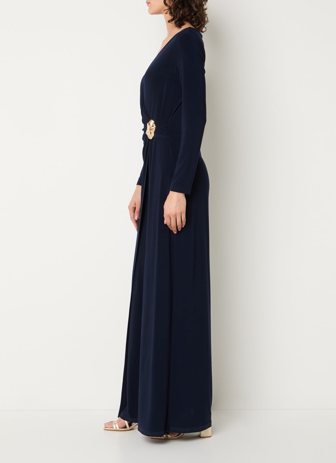 Joseph Ribkoff Wide fit jumpsuit met knoopdetail - voorkant 2 donkerblauw