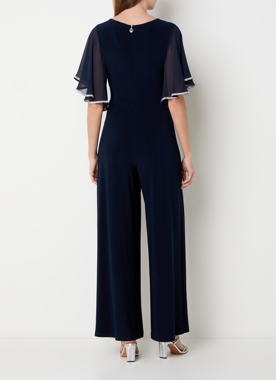 Joseph Ribkoff Wide fit jumpsuit met plooidetail en strass - achterkant donkerblauw