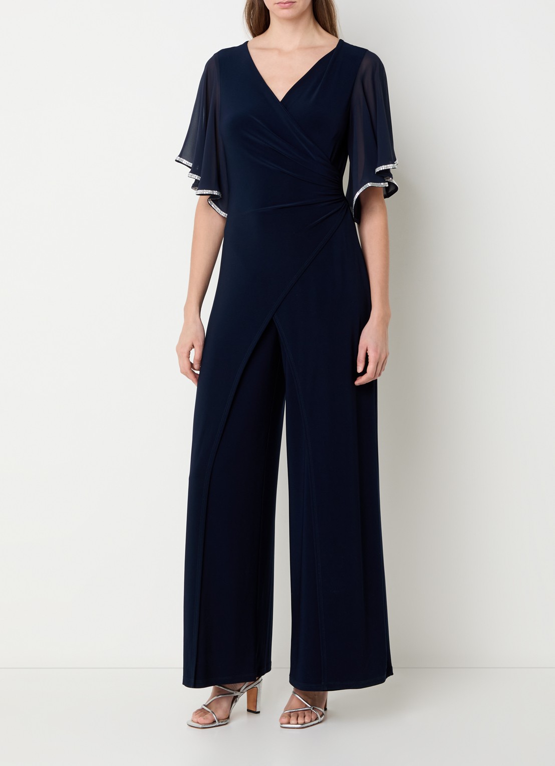 Joseph Ribkoff Wide fit jumpsuit met plooidetail en strass - detail 2 donkerblauw